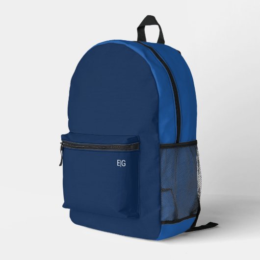 Minimalist Blue Monogram Bedrukte Rugzak (Achterkant Hoek Rechts)