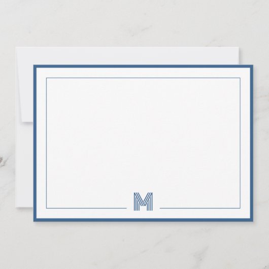 Minimalist Blue Monogram Double Border Stationery Notitiekaartje (Voorkant)