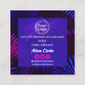 Minimalist Blue Neon Custom Logo Bedankt Vierkante Visitekaartje (Achterkant)