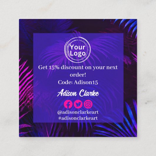 Minimalist Blue Neon Custom Logo Bedankt Vierkante Visitekaartje (Achterkant)