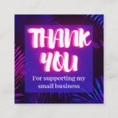 Minimalist Blue Neon Custom Logo Bedankt Vierkante Visitekaartje (Voorkant)