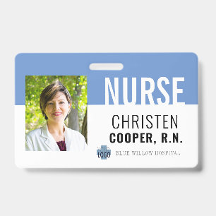Minimalist Blue Nurse RN Hospital Foto-ID Badge