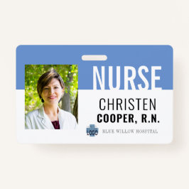 Minimalist Blue Nurse RN Hospital Foto-ID Badge