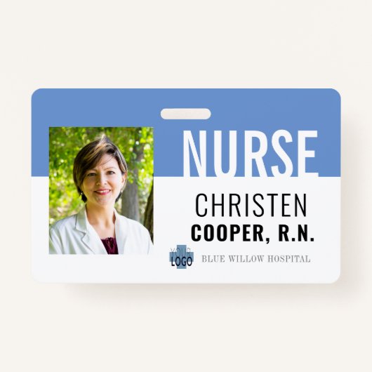 Minimalist Blue Nurse RN Hospital Foto-ID Badge (Voorkant)