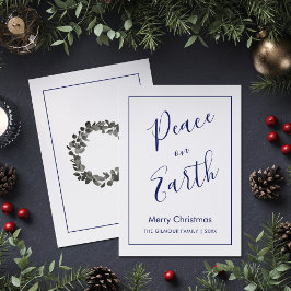Minimalist|Blue Peace on Earth Christmas Card Kaart