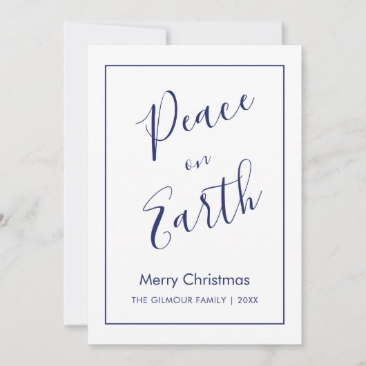 Minimalist|Blue Peace on Earth Christmas Card Kaart (Voorkant)