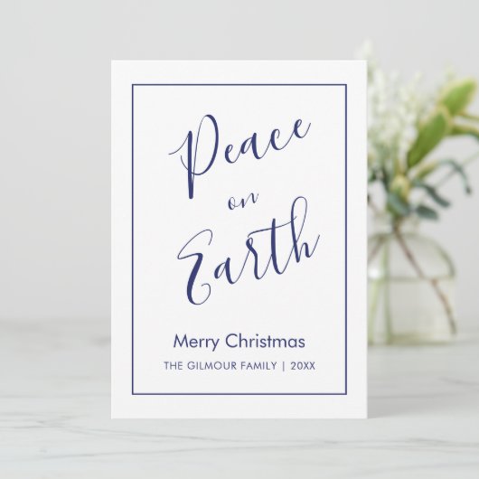 Minimalist|Blue Peace on Earth Christmas Card Kaart (Staand voorkant)