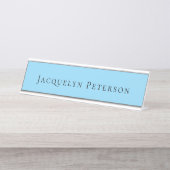 Minimalist Blue Plain Elegant Modern  Bureau Naambordje (Voorkant)