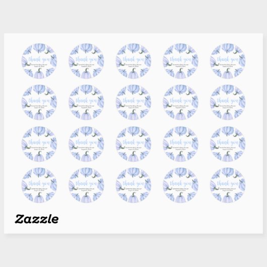 Minimalist Blue Pumpkin Fall Baby Shower Ronde Sticker (Vel)