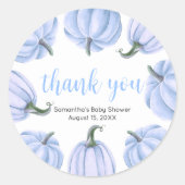 Minimalist Blue Pumpkin Fall Baby Shower Ronde Sticker (Voorkant)