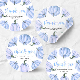 Minimalist Blue Pumpkin Fall Baby Shower Ronde Sticker