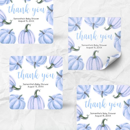 Minimalist Blue Pumpkin Fall Baby Shower Vierkante Sticker