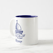 Minimalist Blue Sailboat Sailing Maritime Tweekleurige Koffiemok (Voorkant links)