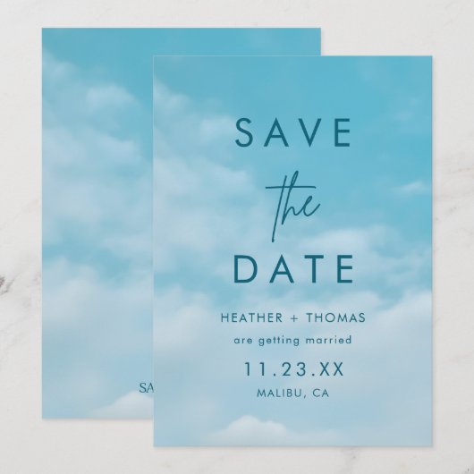 Minimalist Blue Sky Just Love Casual Save the Date (Voorkant / Achterkant)