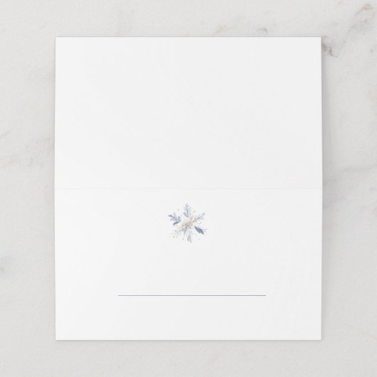 Minimalist Blue Snowflake Winter Wedding Plaatskaartje (Buitenkant ongevouwen)