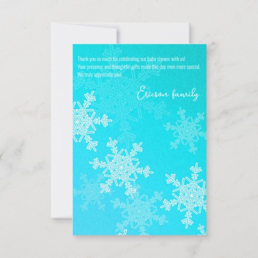Minimalist Blue Snowflakes Baby shower Dank u Bedankkaart (Achterkant)