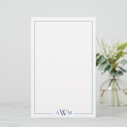 Minimalist Blue Three Letter Monogram Briefpapier (Staand voorkant)