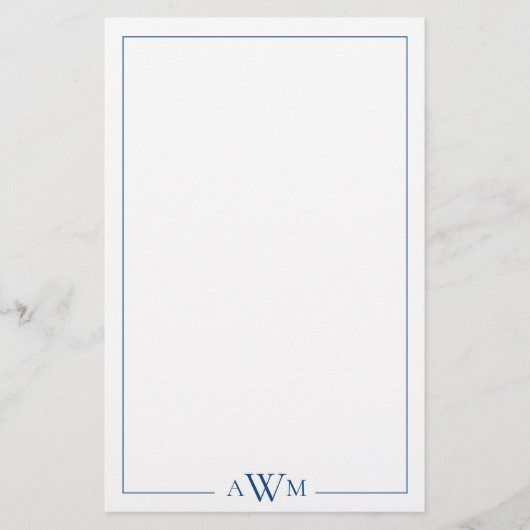 Minimalist Blue Three Letter Monogram Briefpapier (Voorkant)