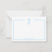 Minimalist Blue Two Border Monogram Note Card Notitiekaartje (Voorkant)