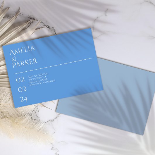 Minimalist Blue Wedding bewaart de datumkaart Save The Date