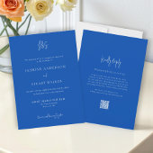 Minimalist Blue Wedding Invitation QR Website link Kaart