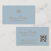 Minimalist Blue Wedding Scan Code Business Card Visitekaartje (Voorkant / Achterkant)
