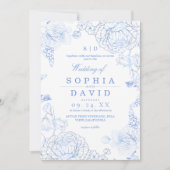 Minimalist Blue WildFlower Rustic Wedding  Kaart (Voorkant)