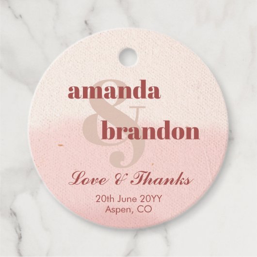 Minimalist Blush & Bloom Bold Script Wedding Bedankjes Labels (Voorkant)