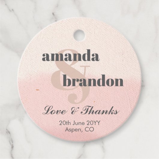 Minimalist Blush & Bloom Bold Script Wedding Bedankjes Labels (Voorkant)