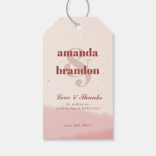 Minimalist Blush & Bloom Bold Script Wedding Cadeaulabel (Achterkant)