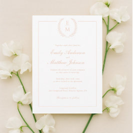 Minimalist Blush Laurel Wedding Invitation Kaart