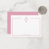 Minimalist Blush Pink Border Monogram Note Card Notitiekaartje (Voorkant / Achterkant in situ)