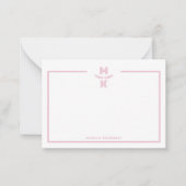 Minimalist Blush Pink Border Monogram Note Card Notitiekaartje (Voorkant)