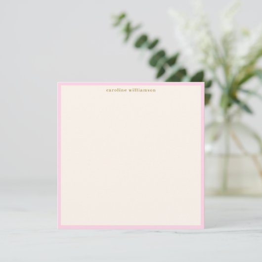 Minimalist Blush Pink Border Name Stationery Cute Notitiekaartje (Staand voorkant)