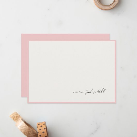 Minimalist Blush Pink Border Personalized Script Notitiekaartje (Voorkant / Achterkant in situ)