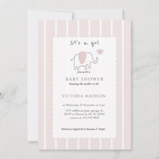 Minimalist Blush Pink Elephant Sketch Its a Girl  Kaart