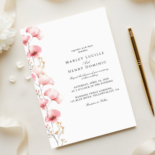 Minimalist Blush Pink Floral Spring Wedding Kaart