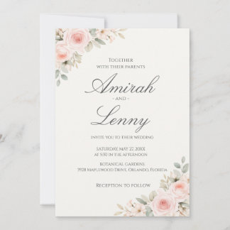 Minimalist Blush Pink Floral Wedding Invitation Kaart