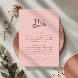 Minimalist Blush Pink Retro Wedding Details Informatiekaartje