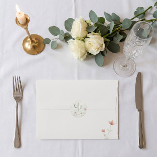 Minimalist Blush Pink Wildflower Wedding Envelope  Ronde Sticker