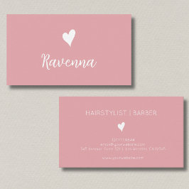 Minimalist Blush Rose White Heart Barber Name Visitekaartje