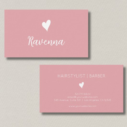 Minimalist Blush Rose White Heart Barber Name Visitekaartje