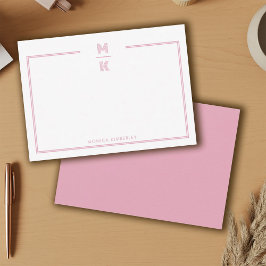 Minimalist Blush Two Border Monogram Note Card Notitiekaartje