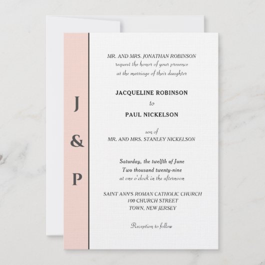 Minimalist Blush White Monogram Kaart (Voorkant)