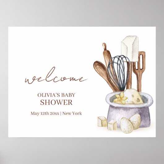 Minimalist Boho Bakery Chef Baby shower Welkom Poster (Voorkant)