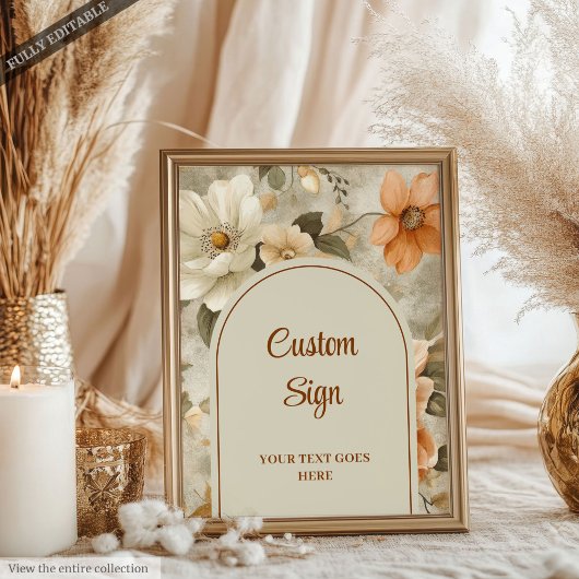 Minimalist Boho Burnt Orange Ivory Sage Floral Poster