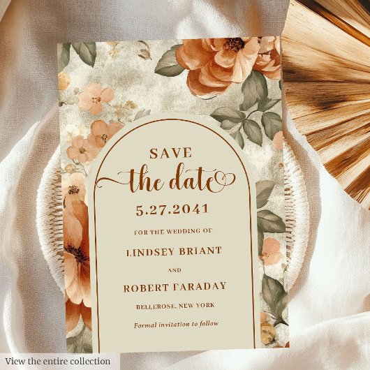 Minimalist Boho Burnt Orange Sage Save The Date Kaart