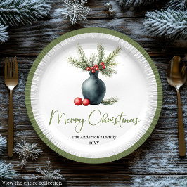 Minimalist Boho Christmas Bouquet in Earthy Plate Papieren Bordje