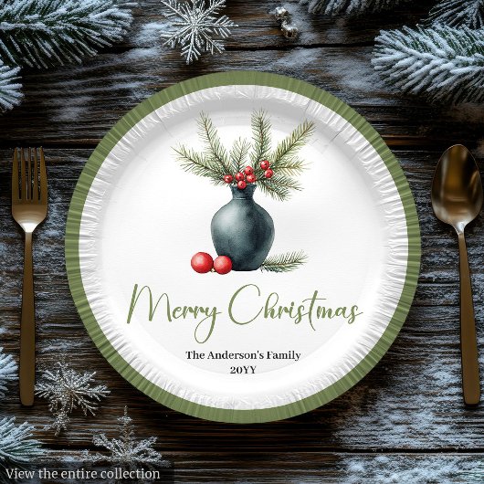 Minimalist Boho Christmas Bouquet in Earthy Plate Papieren Bordje