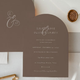 Minimalist Boho Cocoa Brown Ivory Script Wedding Kaart